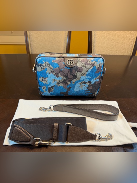 Gucci Handbags - New Authentic Gucci GG Supreme Logo Leather Brown Blue Shoulder Bag